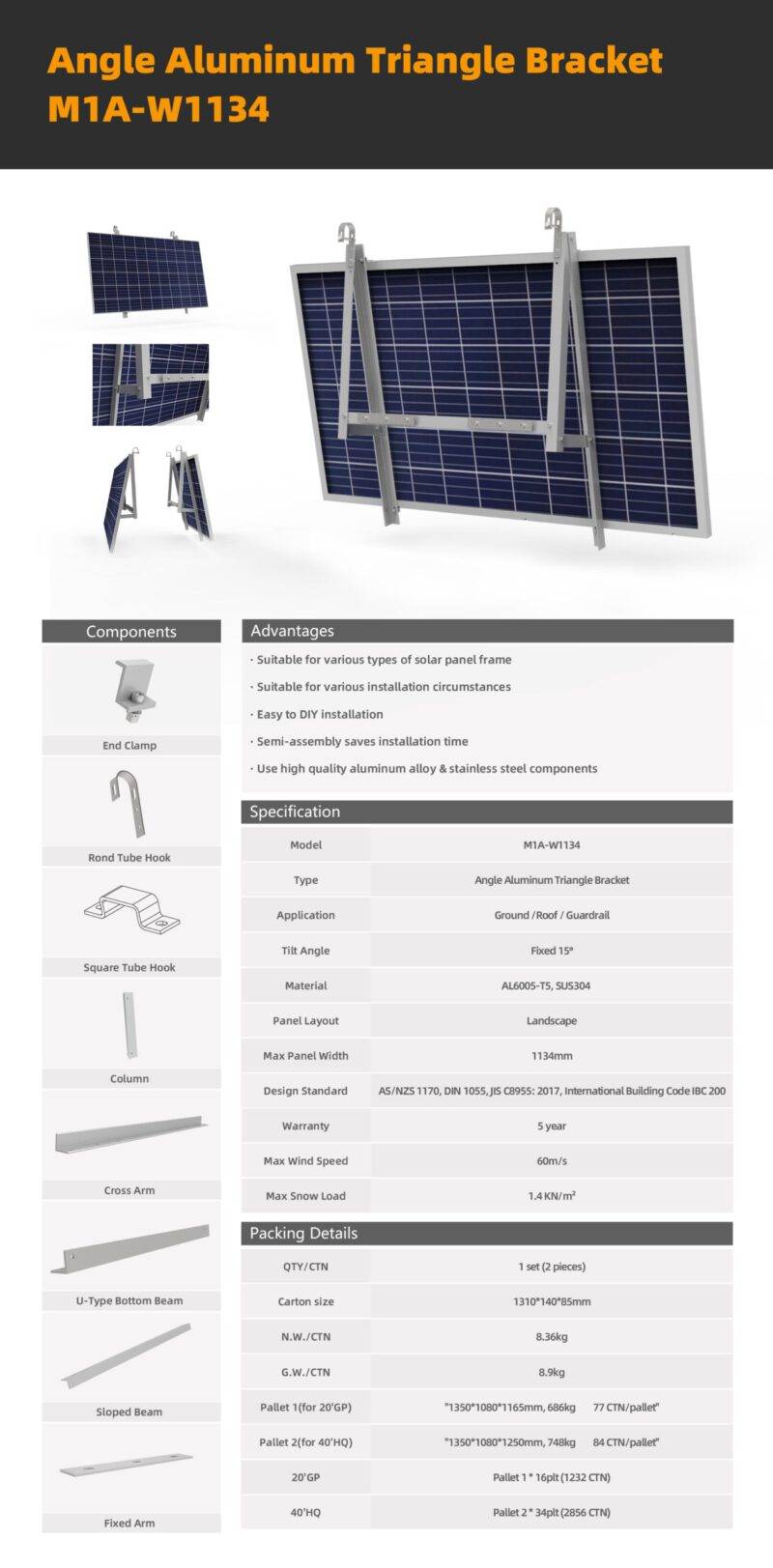 Befestigungssystem Solaranlage Balkon/Dach/Flachdach/Boden von Hopergy W1134